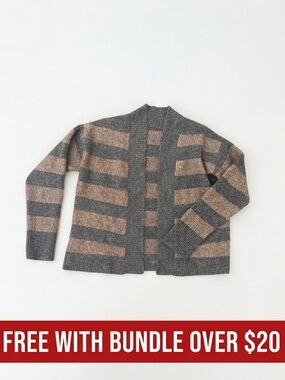 Free With Bundle Gray and Tan Striped Knit Cardigan Size Small/ Medium
